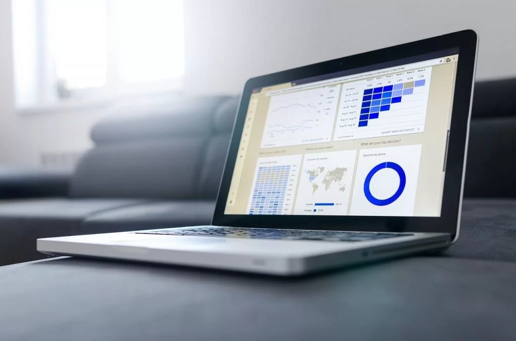 Data analytics tools shown on a laptop screen