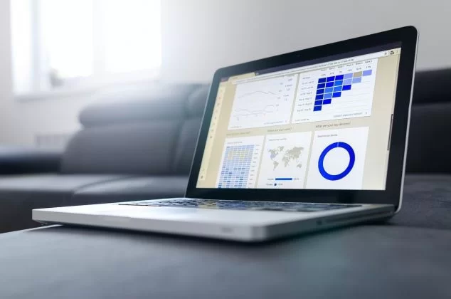 Data analytics tools shown on a laptop screen