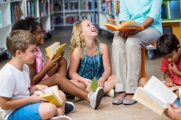 Teacher and students in a guided reading group