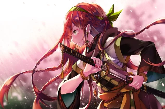 Anime-style illustration of a warrior woman