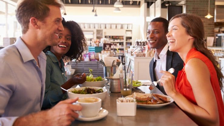 Lunch group dining at a deli