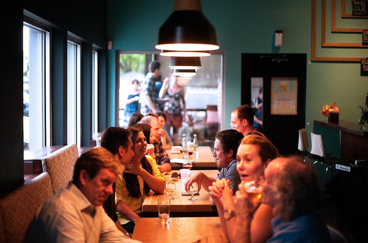 Singles group meeting at a restaurant