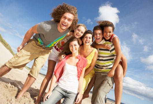 Six-person team on beach