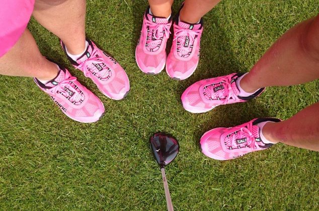Pink team wearing matching sneakers