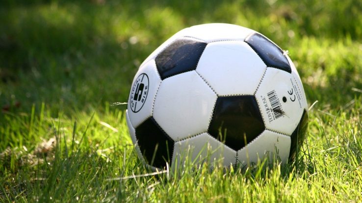 Black and white soccer ball in the grass