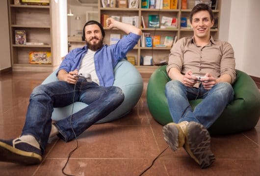 Two men playing a video game