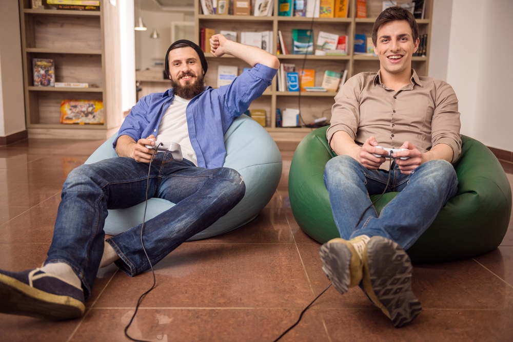 Two men playing a video game