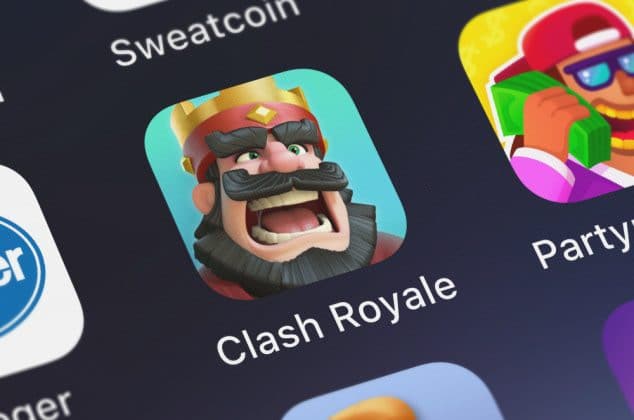 Clash Royale app logo shown on a smartphone screen