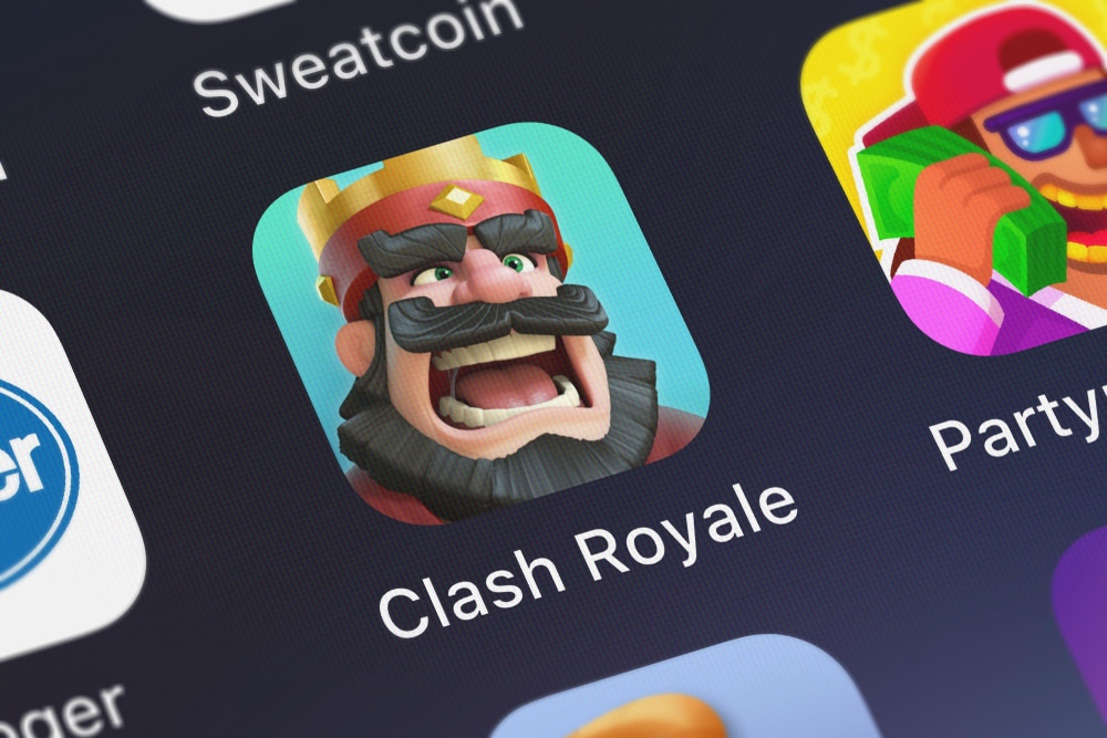 Clash Royale app logo shown on a smartphone screen