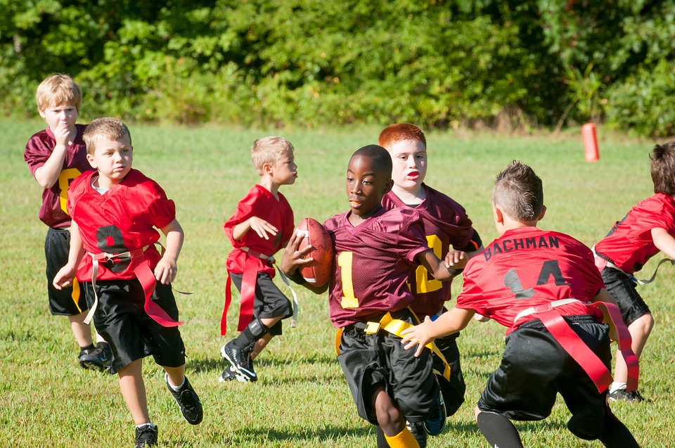 Flag football team in action