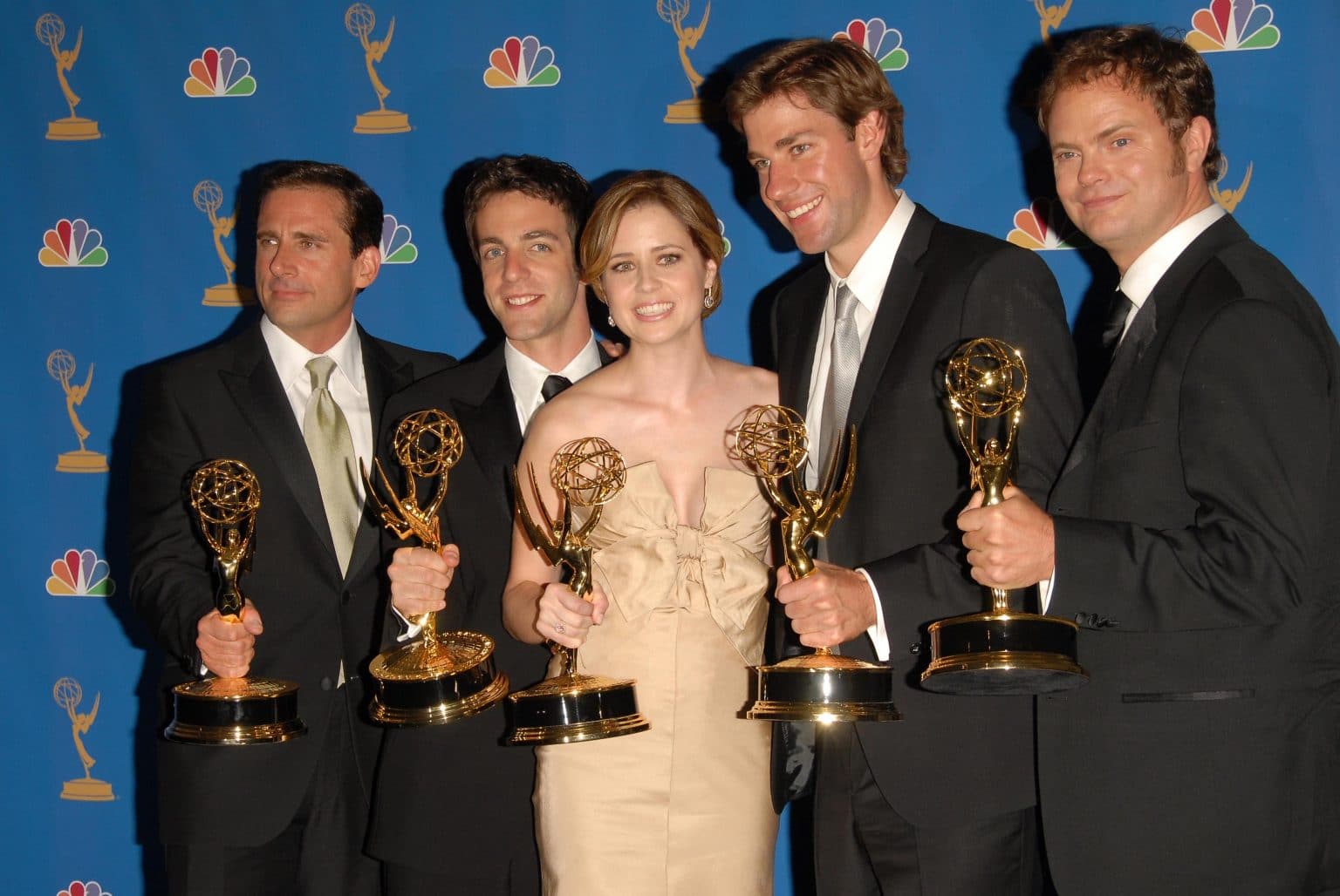 Cast of "The Office" holding their Emmy Awards