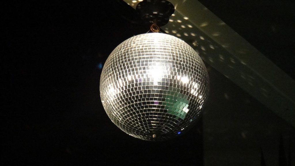 Disco ball hanging from the ceiling