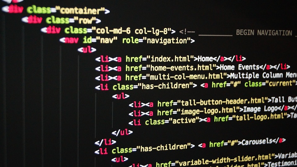 HTML code on a screen