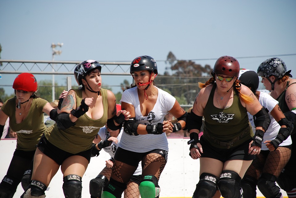 Roller derby team in action