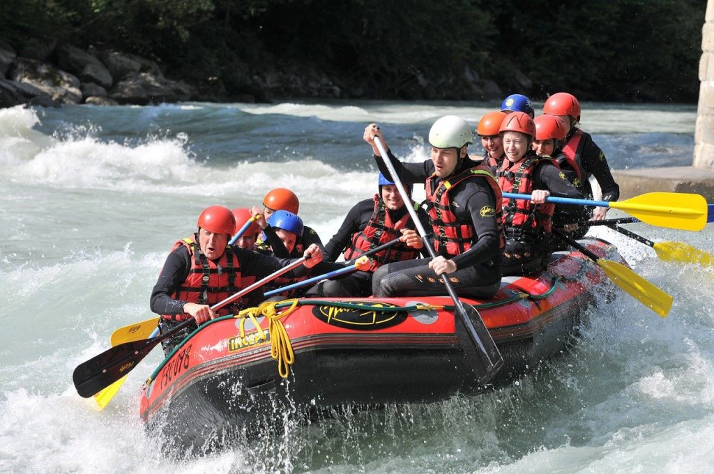 White water rafting team on the river