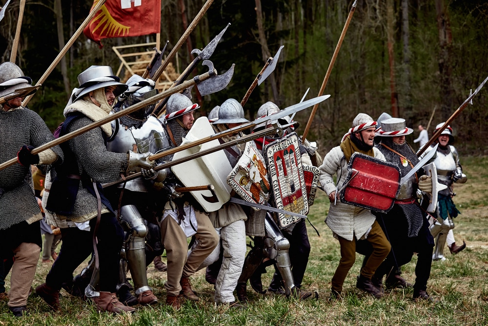 Clan of people in medieval costumes