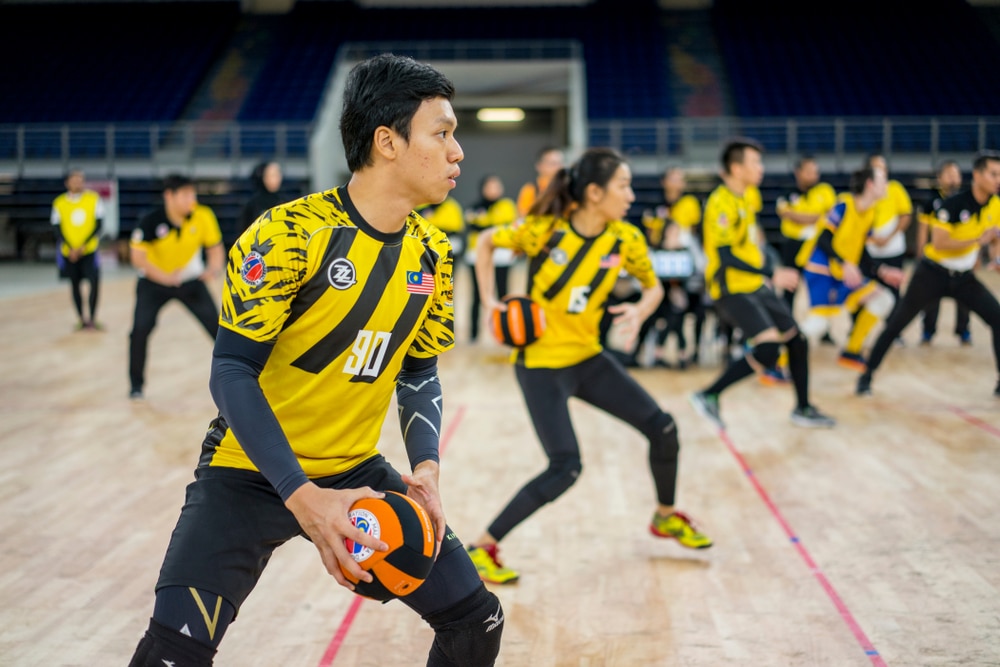 Team playing dodgeball in a championship game